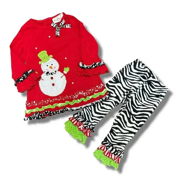 Rare Editions Girls 4 Red Snowman Holiday Outfit Set Top & Pants - Picture 1 of 9